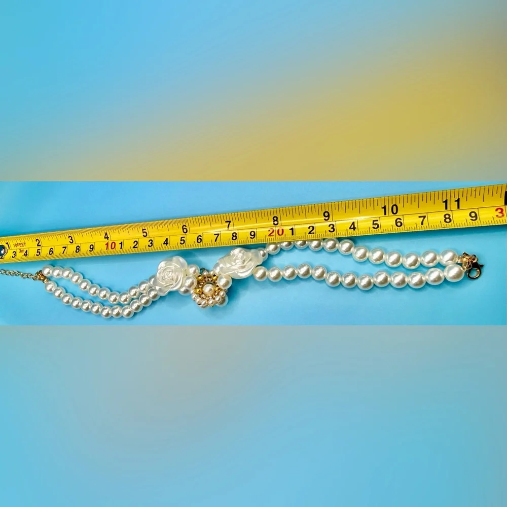 Pearl Rose Dog Collar Small Adjustable Bridal Pet Necklace